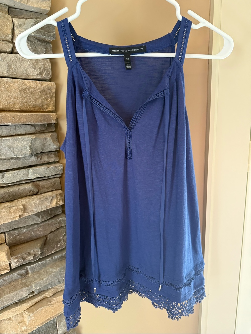 XS White House Black Market Blue Crochet-Hem Camisole